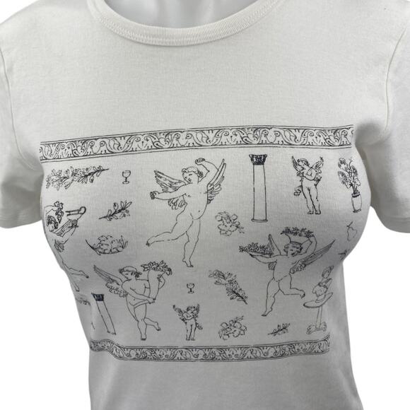 NEW Pacsun Women's White Black Short Sleeve Angels Greek T Shirt Tee Top Size S - Picture 3 of 4